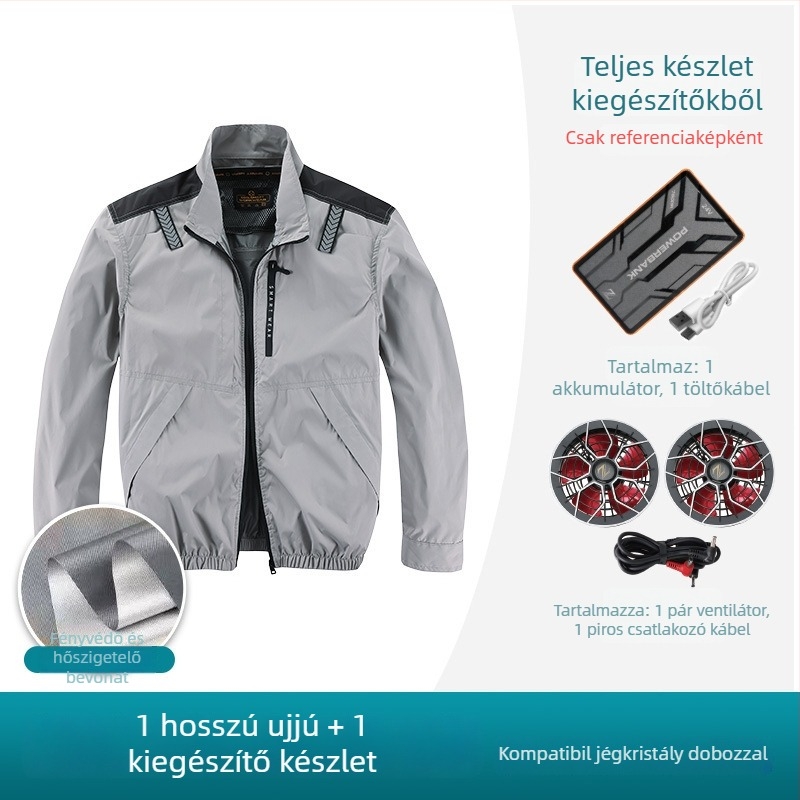 Férfiaknak szánt hűtőing beépített ventilátorral, kültéri tevékenységek és horgászat, újratölthető, UV védelem, poliészter anyag