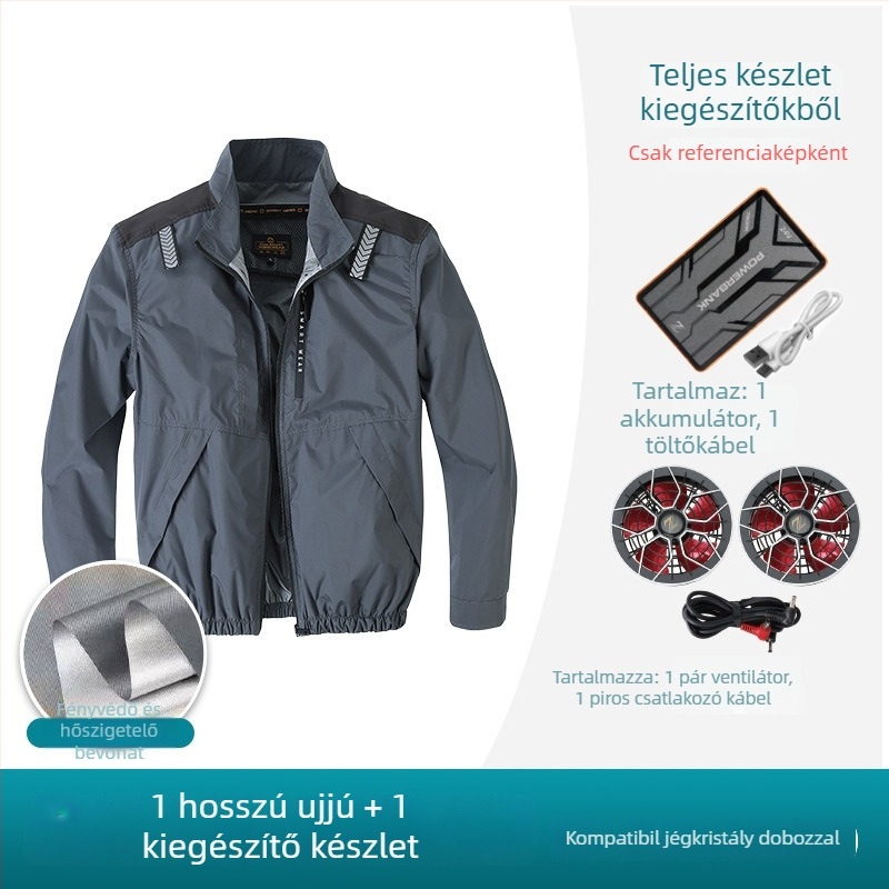 Férfiaknak szánt hűtőing beépített ventilátorral, kültéri tevékenységek és horgászat, újratölthető, UV védelem, poliészter anyag