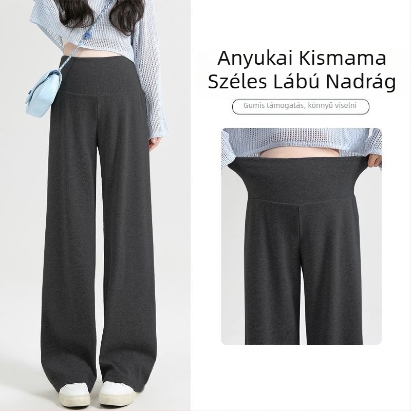 Terhességi nadrág széles lábú, alacsony derék, nem nyomja a hasat, Chenille béléssel