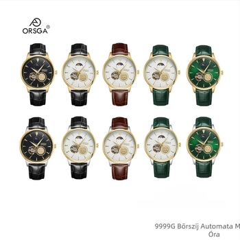 ORSGA Mechanikus karóra holdfázissal és skeletablakkal; Mozgás: Eredeti mechanikus mozgás (Kína eredetű); Tok: ötvözet; Szíj: rozsdamentes acél; Vízállóság: 30M