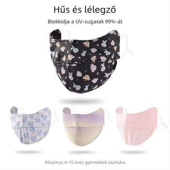 Gyerek Ice Silk maszk UV-védelem UPF50+, Cartoon mintás, fülön rögzítésű, szatén felület