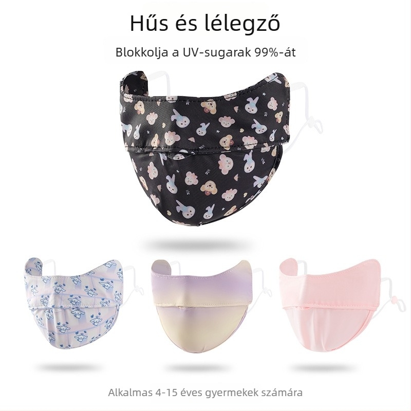 Gyerek Ice Silk maszk UV-védelem UPF50+, Cartoon mintás, fülön rögzítésű, szatén felület