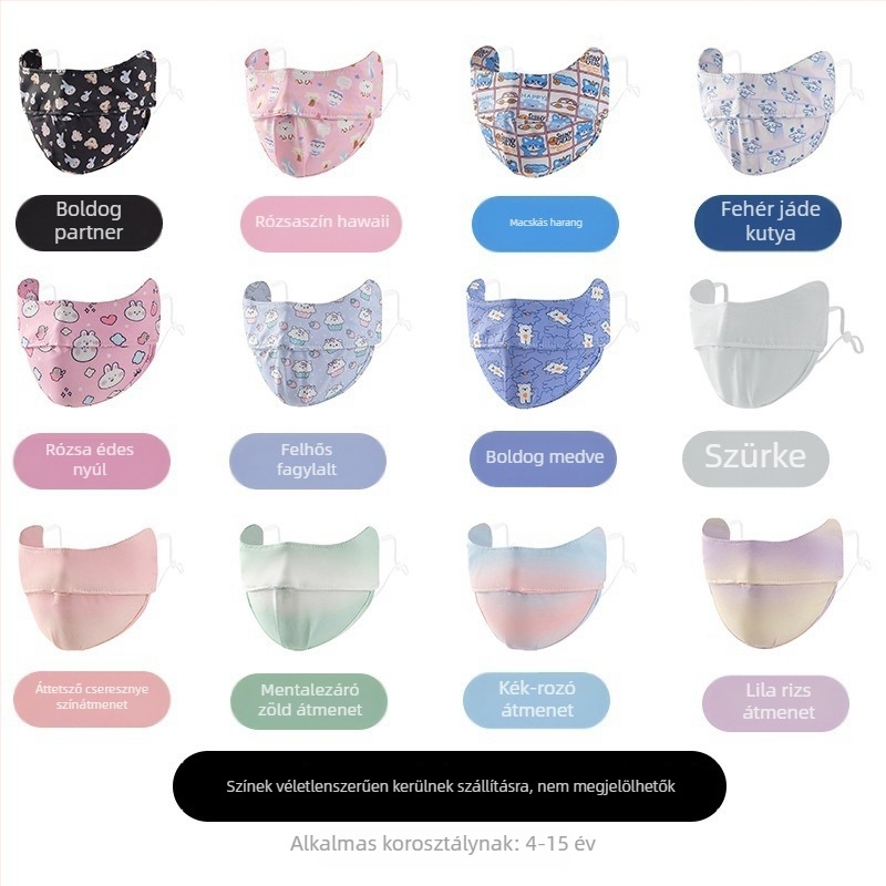 Gyerek Ice Silk maszk UV-védelem UPF50+, Cartoon mintás, fülön rögzítésű, szatén felület