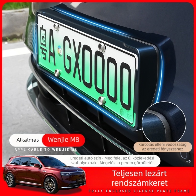 Wenjie M8 rendszámtábla keret (fejlesztett változat) – műanyag, teljes élű keret, kompatibilis 25 Wenjie M8 modelllel