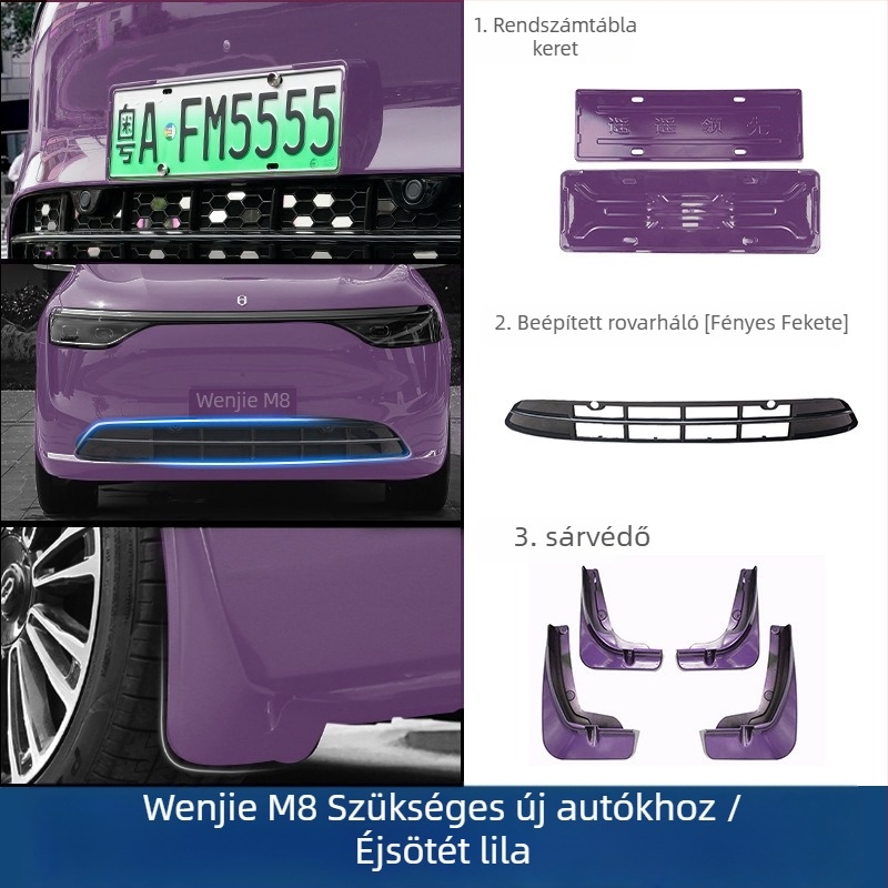 Wenjie M8 rendszámtábla keret (fejlesztett változat) – műanyag, teljes élű keret, kompatibilis 25 Wenjie M8 modelllel