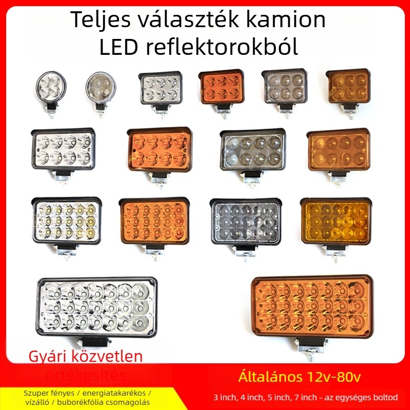 Teherautó LED spotlámpa, bemenet 12–80V, teljesítmény 20–160W, IP67, öntött alumínium ház