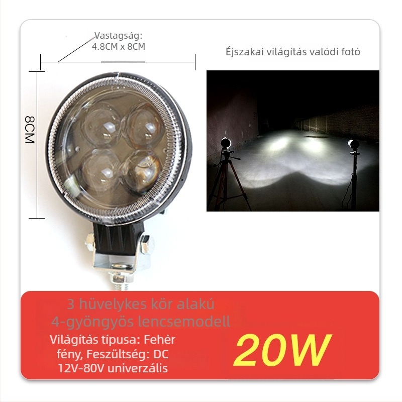 Teherautó LED spotlámpa, bemenet 12–80V, teljesítmény 20–160W, IP67, öntött alumínium ház