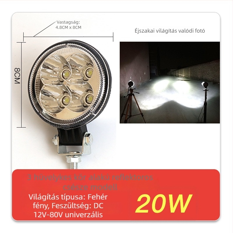 Teherautó LED spotlámpa, bemenet 12–80V, teljesítmény 20–160W, IP67, öntött alumínium ház