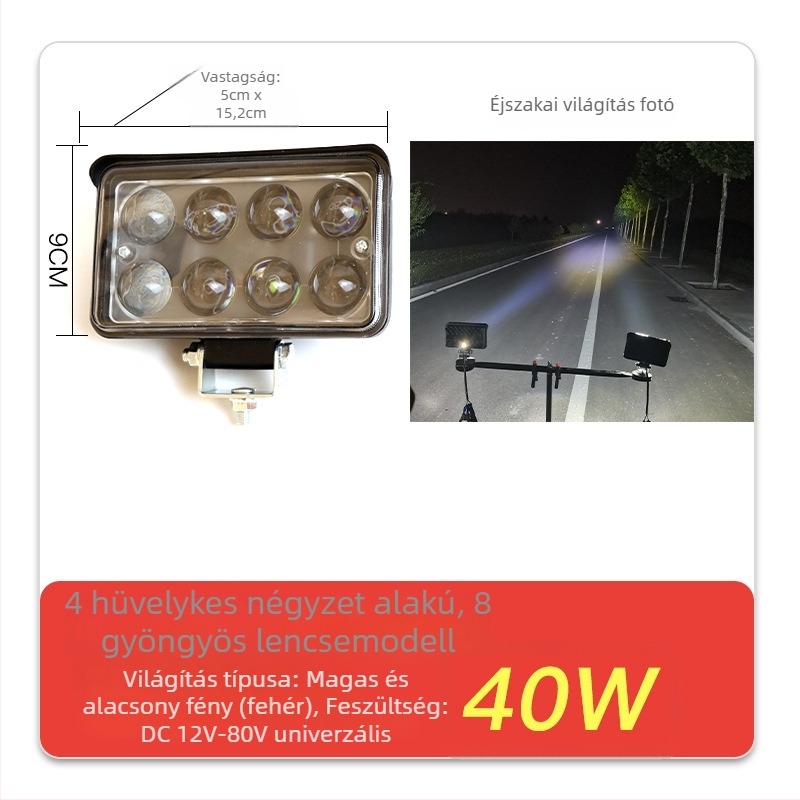 Teherautó LED spotlámpa, bemenet 12–80V, teljesítmény 20–160W, IP67, öntött alumínium ház