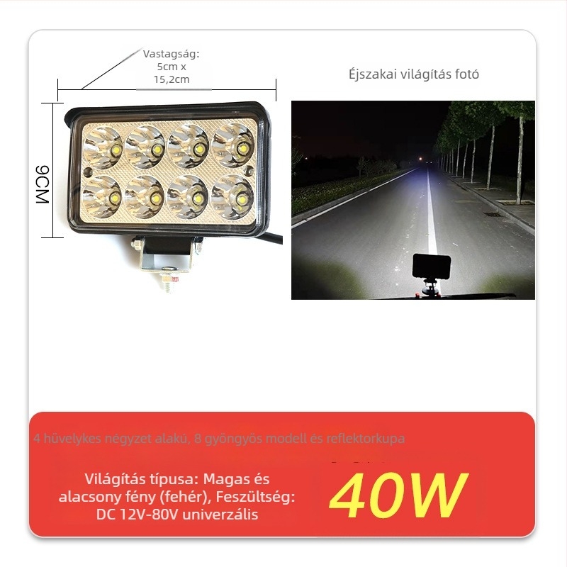 Teherautó LED spotlámpa, bemenet 12–80V, teljesítmény 20–160W, IP67, öntött alumínium ház