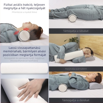 Memóriahabos hengerpárna a nyak és a deréktámaszhoz, hosszú trakciós párna lassú visszatéréssel
