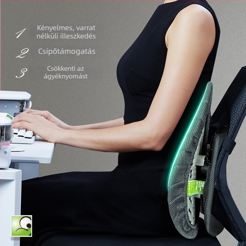 Ergonomikus deréktámaszos irodai párna, ABS anyagból, logó nyomtatás lehetséges, hosszú üléshez alkalmas