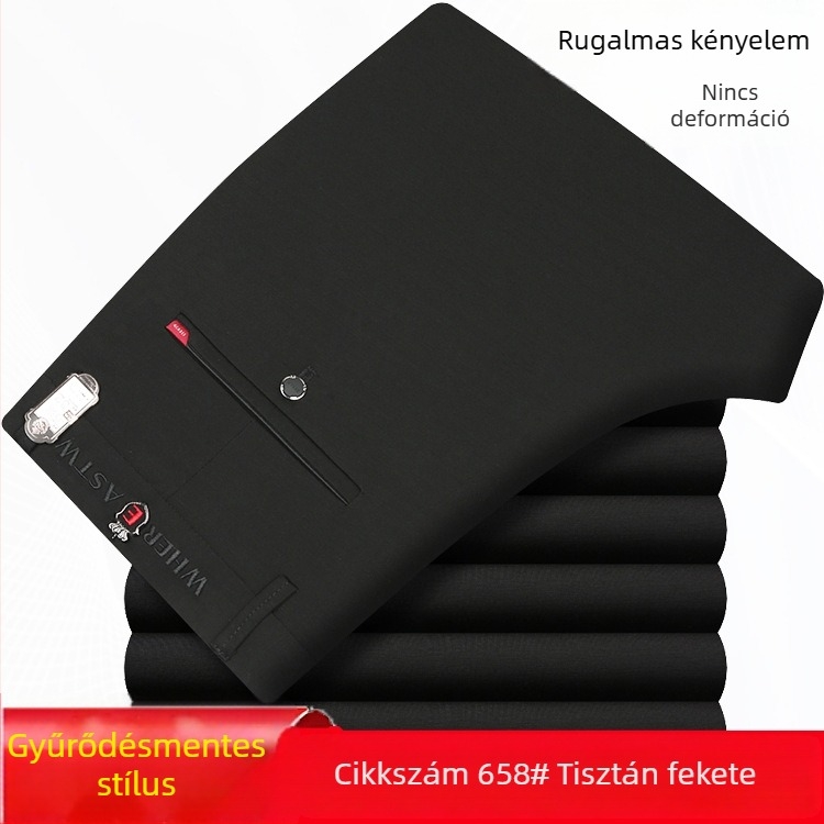 Férfiaknak szóló vastag őszi-téli egyenes nadrág, pamutból, gyűrődésálló, vasalást nem igényel, rugalmas, irodai öltözködéshez