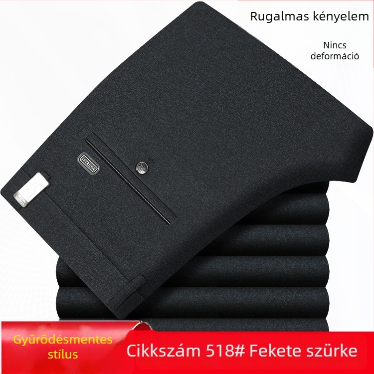 Férfiaknak szóló vastag őszi-téli egyenes nadrág, pamutból, gyűrődésálló, vasalást nem igényel, rugalmas, irodai öltözködéshez