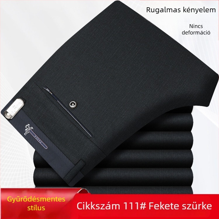Férfiaknak szóló vastag őszi-téli egyenes nadrág, pamutból, gyűrődésálló, vasalást nem igényel, rugalmas, irodai öltözködéshez