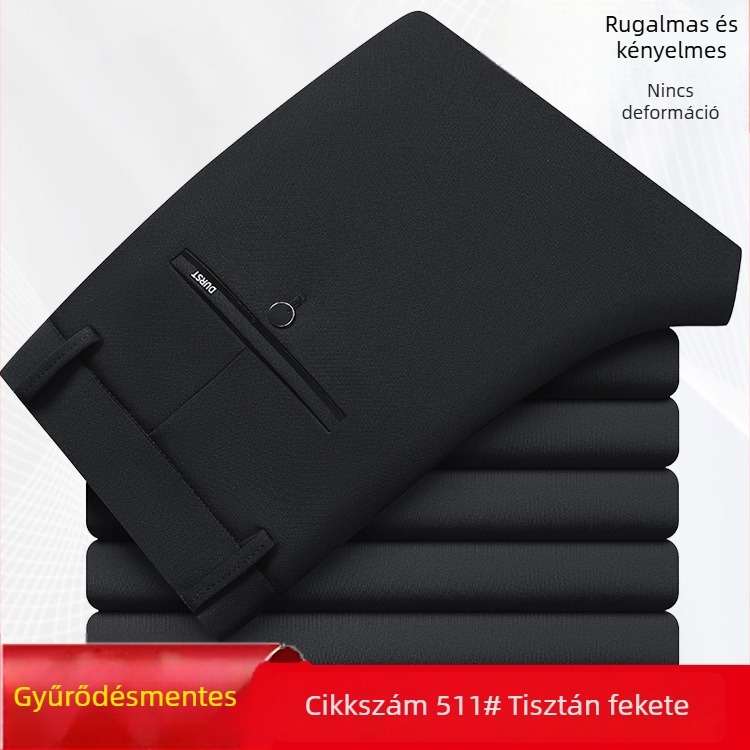 Férfiaknak szóló vastag őszi-téli egyenes nadrág, pamutból, gyűrődésálló, vasalást nem igényel, rugalmas, irodai öltözködéshez