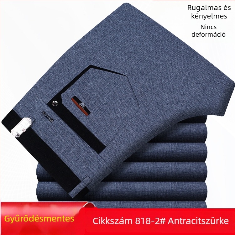 Férfiaknak szóló vastag őszi-téli egyenes nadrág, pamutból, gyűrődésálló, vasalást nem igényel, rugalmas, irodai öltözködéshez