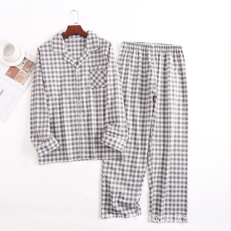 100% pamut flanel pizsama készlet hosszú ujjas felsővel és nadrággal, középsúlyú 141–160 g/m2
