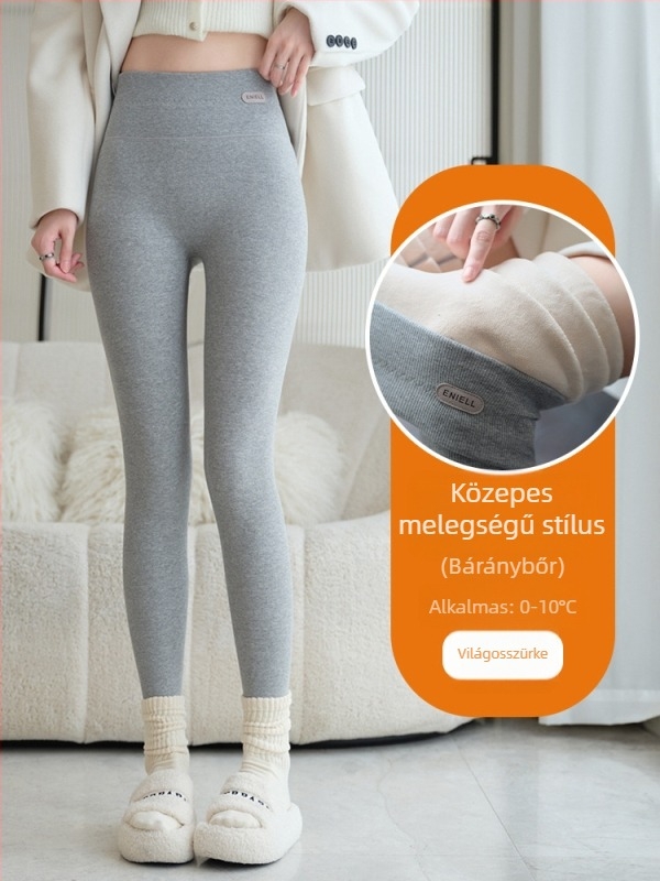 Női pamut leggings fleece-béléssel, szürke, vastag és testhez álló, őszi–téli szezonra 2025