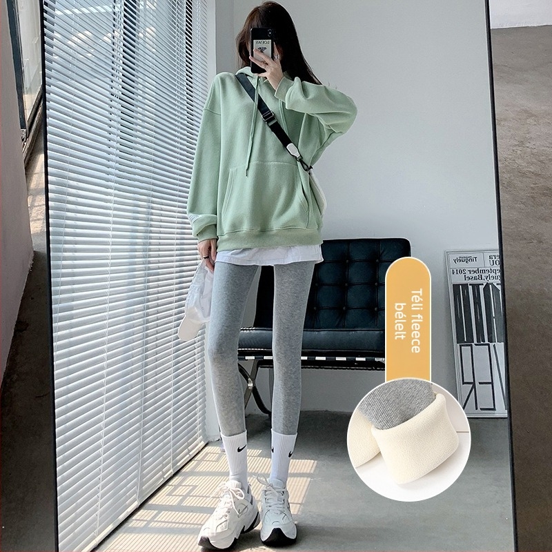 Női fleece-béléses termo leggings, vastag poliészter-spandex keverék, 9/10 hossz, karcsúsított fazon