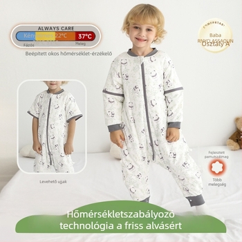 Gyermekeknek készült pamut alvó overál leválasztható ujjaival, őszi-téli szezon, hőmérséklet-szabályozás, külön lábak, rajzos mintával