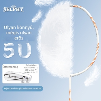 Badminton ütő szénszálas kerettel, támadó típusú, súly 75–79 g, nyél vastagsága G5