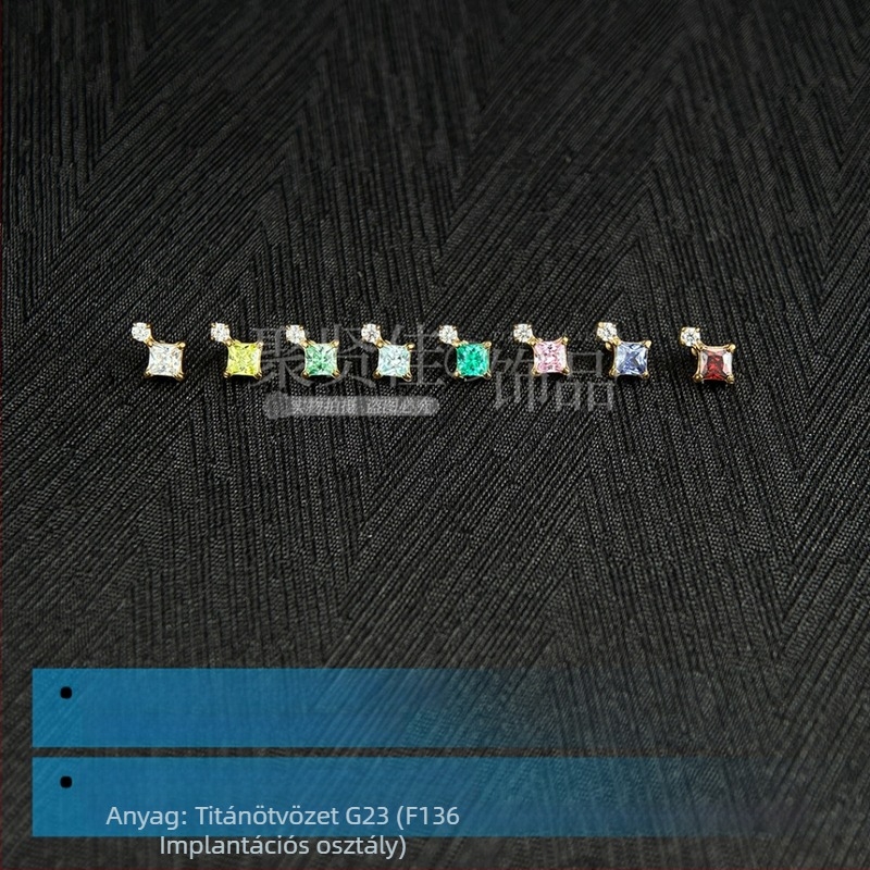 Titánium ötvözet piercing ékszer készlet cirkóniával – geometriai uniszex fülbevalók, orr- és ajakpiercingek, belsőmenetes kialakítás, tisztaság G23