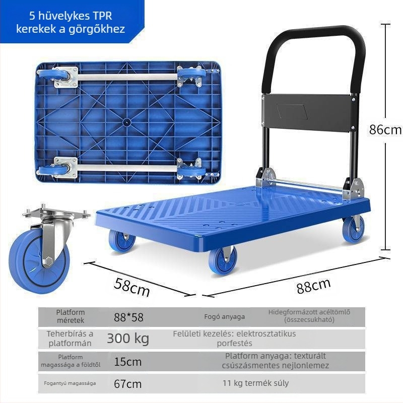 Többcélú kézi kocsi összecsukható sík platformmal; sárgaréz + elektropolírozott fehér acél; ezüst berakás; téli kiadás 2022
