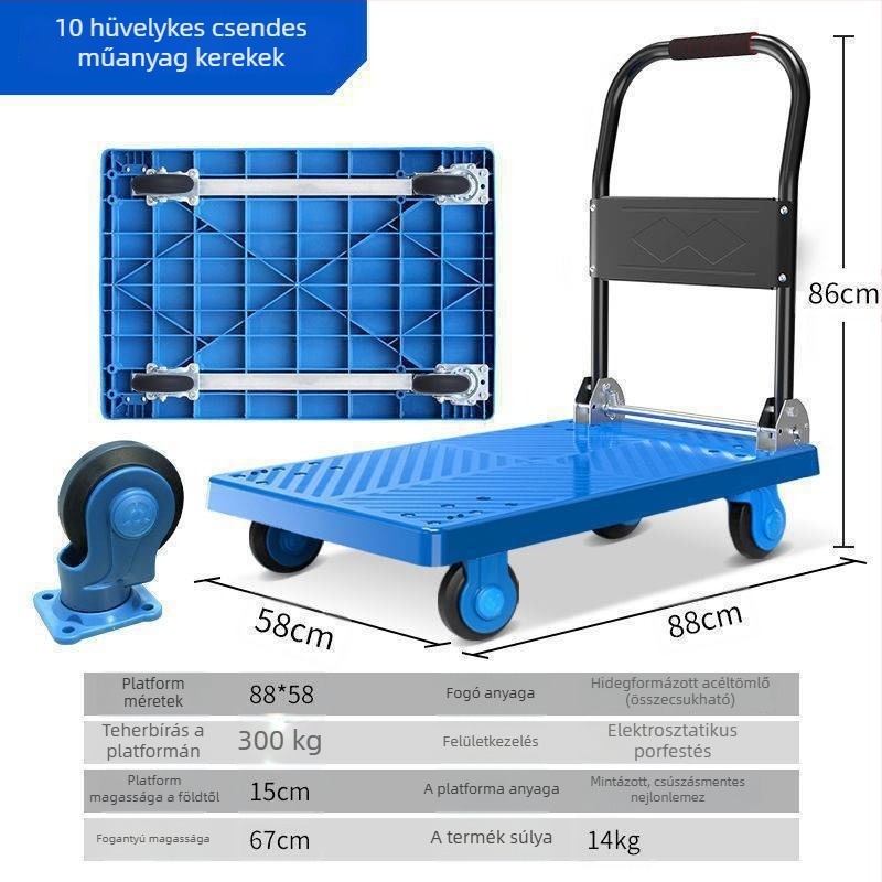 Többcélú kézi kocsi összecsukható sík platformmal; sárgaréz + elektropolírozott fehér acél; ezüst berakás; téli kiadás 2022