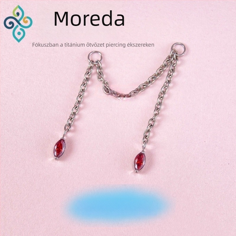 G23 titánötvözetű fülbevalók, unisex, ló szem formájú, dupla füllebeny lánc, fülcsontlánc, polírozott felület