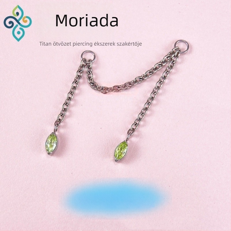 G23 titánötvözetű fülbevalók, unisex, ló szem formájú, dupla füllebeny lánc, fülcsontlánc, polírozott felület