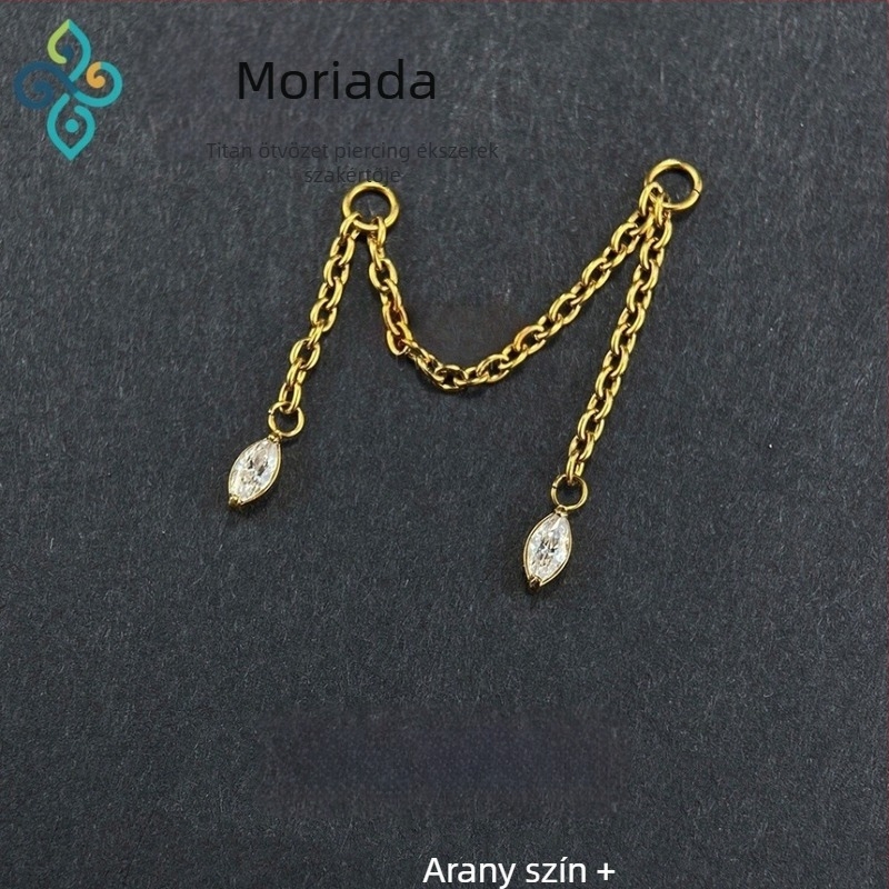 G23 titánötvözetű fülbevalók, unisex, ló szem formájú, dupla füllebeny lánc, fülcsontlánc, polírozott felület