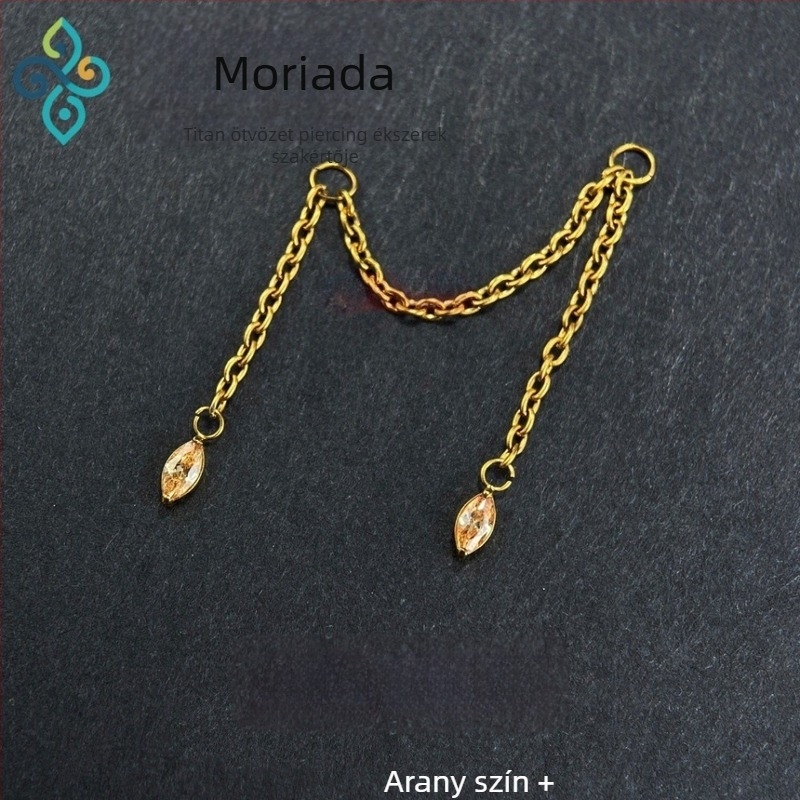 G23 titánötvözetű fülbevalók, unisex, ló szem formájú, dupla füllebeny lánc, fülcsontlánc, polírozott felület