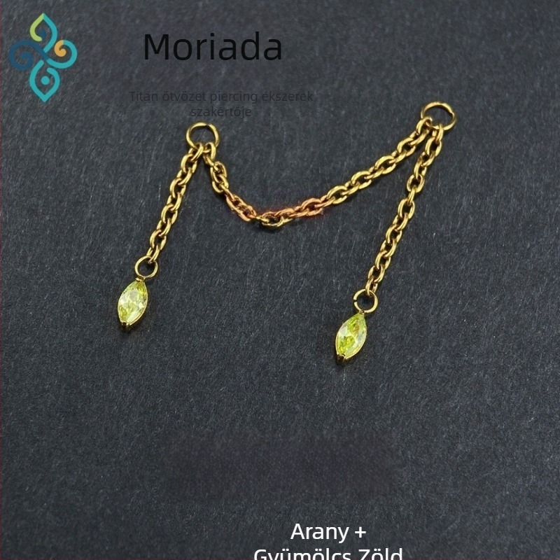 G23 titánötvözetű fülbevalók, unisex, ló szem formájú, dupla füllebeny lánc, fülcsontlánc, polírozott felület