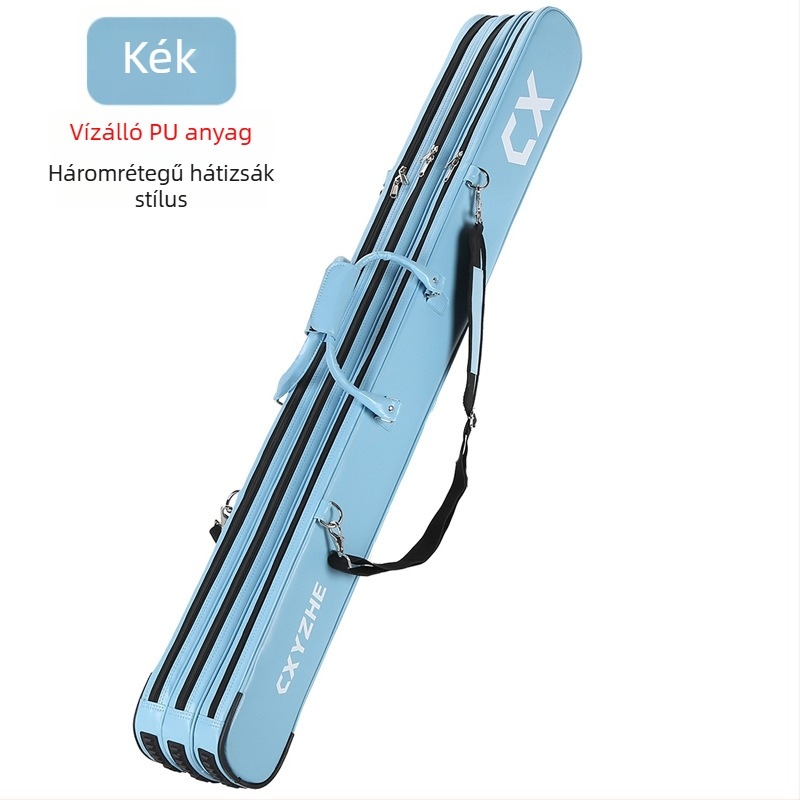 Horgászbot táska, merev külső, nagy kapacitású tároló, PU anyag, nem vízálló