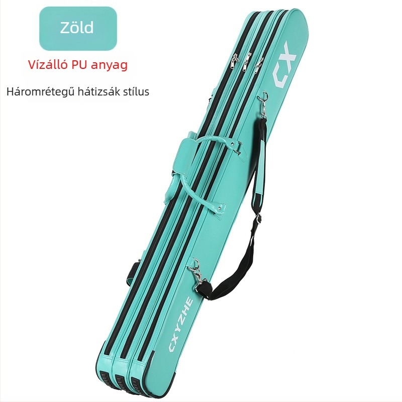 Horgászbot táska, merev külső, nagy kapacitású tároló, PU anyag, nem vízálló