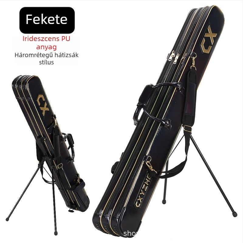 Horgászbot táska, merev külső, nagy kapacitású tároló, PU anyag, nem vízálló