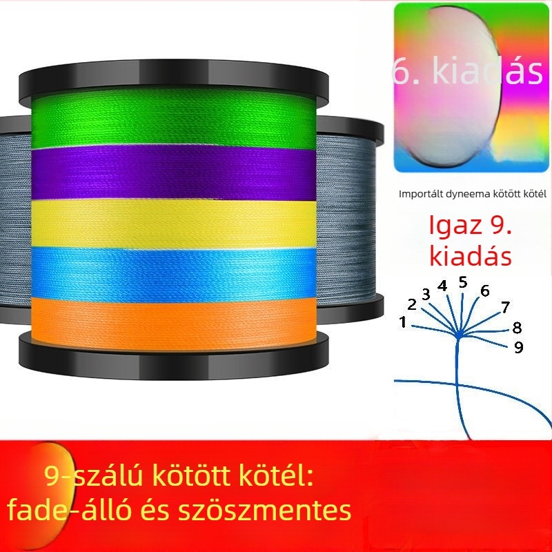 Pleten PE horgászvonal, fő vonal 9 szál, csali vonal 8 szál, ultranagy húzóerő