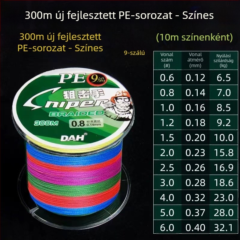 Pleten PE horgászvonal, fő vonal 9 szál, csali vonal 8 szál, ultranagy húzóerő