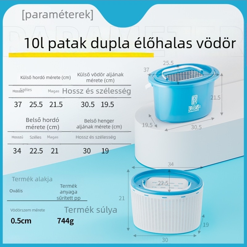 Két rétegű patakmenti horgászvödör aerációval, nagy kapacitású élőhalakkal