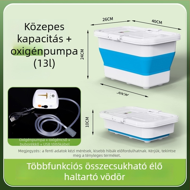 Két rétegű patakmenti horgászvödör aerációval, nagy kapacitású élőhalakkal