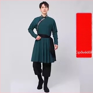 Mongol etnikai férfi táncruha – laza szabású kardigán-stílus, álló gallér, hosszú ujjú, 100% poliészter