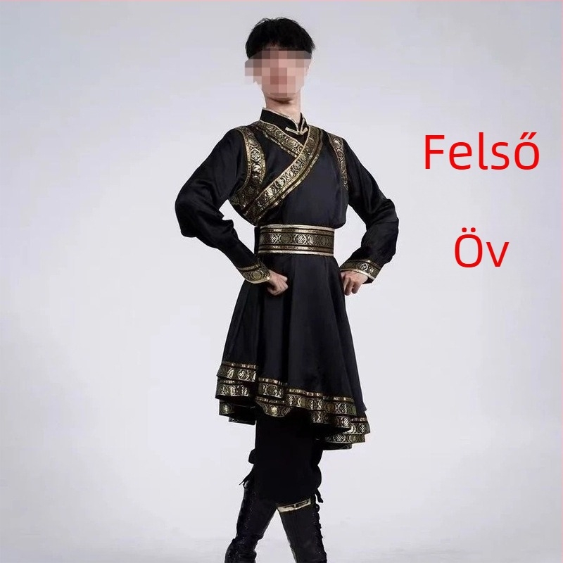 Mongol etnikai férfi táncruha – laza szabású kardigán-stílus, álló gallér, hosszú ujjú, 100% poliészter