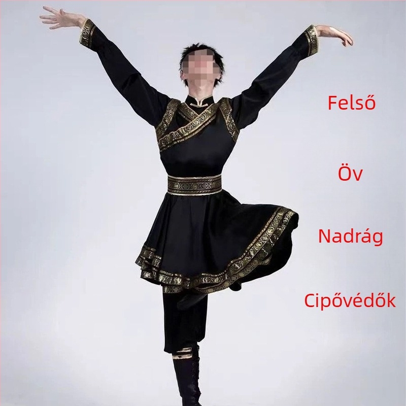 Mongol etnikai férfi táncruha – laza szabású kardigán-stílus, álló gallér, hosszú ujjú, 100% poliészter