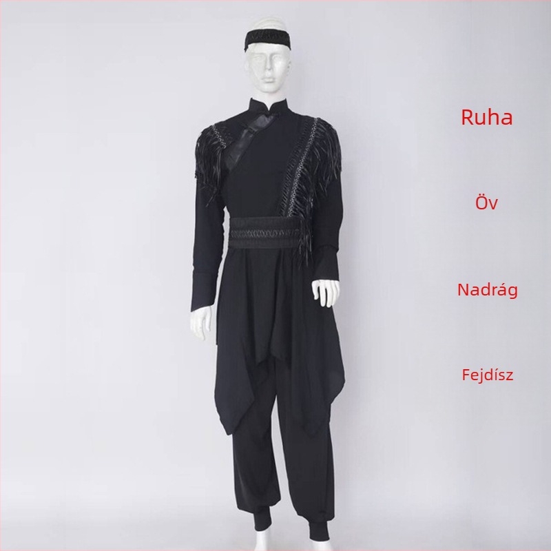 Mongol etnikai férfi táncruha – laza szabású kardigán-stílus, álló gallér, hosszú ujjú, 100% poliészter