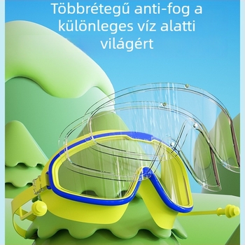 Gyerekeknek szóló nagy keretes úszószemüveg és sapka készlet, PC-lencsékkel, párásodás elleni, vízálló