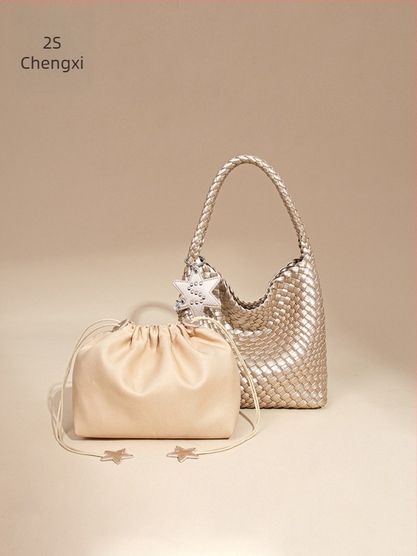 PU szövött női kézitáska, mindennapi váll- és keresztpánttal, mágneses zárás, belső cipzáros zseb, telefon- és ID-zseb, poliészter bélés