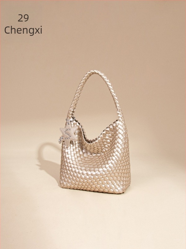 PU szövött női kézitáska, mindennapi váll- és keresztpánttal, mágneses zárás, belső cipzáros zseb, telefon- és ID-zseb, poliészter bélés