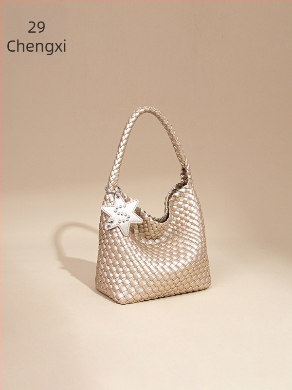 PU szövött női kézitáska, mindennapi váll- és keresztpánttal, mágneses zárás, belső cipzáros zseb, telefon- és ID-zseb, poliészter bélés