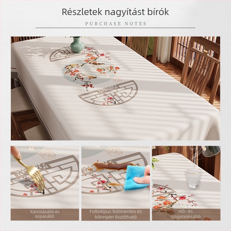 Új kínai stílusú asztalterítő, vízálló PVC, téglalap alakú, virágos mintával